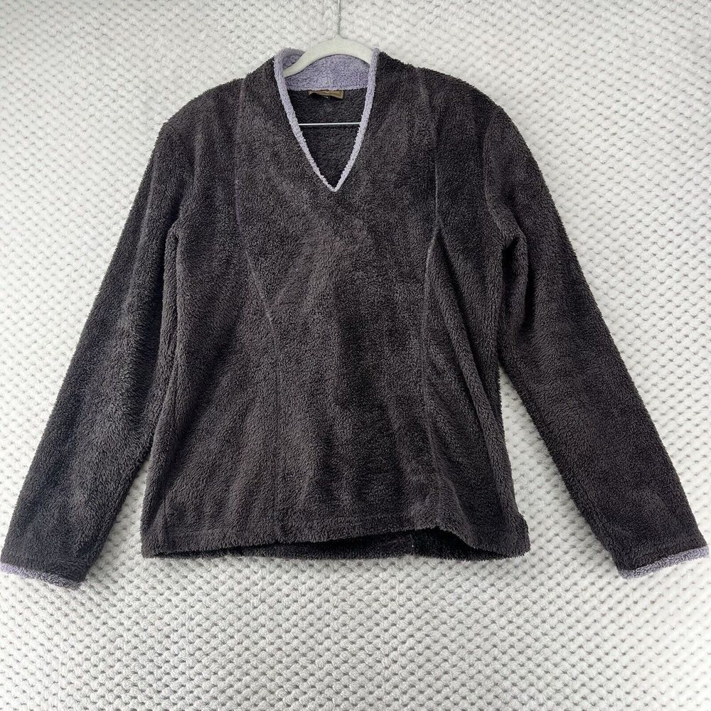 Wooly Bully Colorado Fleece‎ Pullover V-Neck Lavender Trim Soft Cozy M